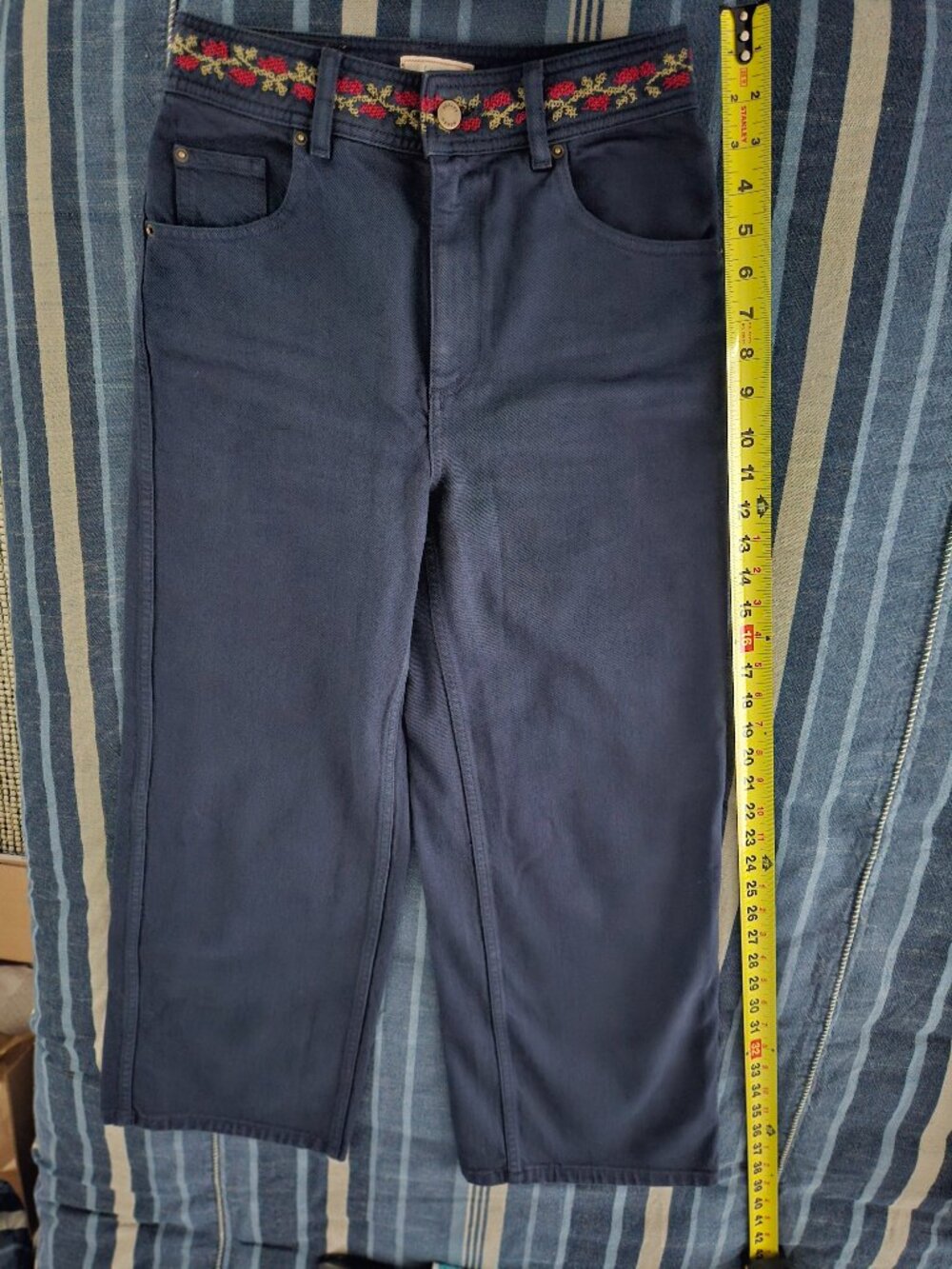 Sezane x Lucia Vergara Marine Blue w/Jazmin Embroidery Jeans size 38/ US6 cotton - Picture 10 of 12